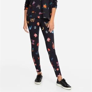 Johnny Was Embroidered Boho Leggings Sz M Black Colorful Floral Cotton Blend